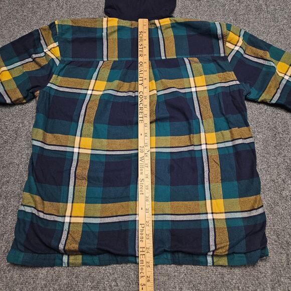 Eddie Bauer Plaid Flannel Hoodie Shirt M Womens Blue Green Yellow Cotton Casual - Picture 13 of 16